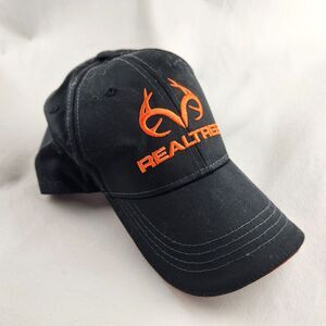 Realtree Hat Mens Black Orange Logo Snapback Hunting Outdoor Cap Deer Antler